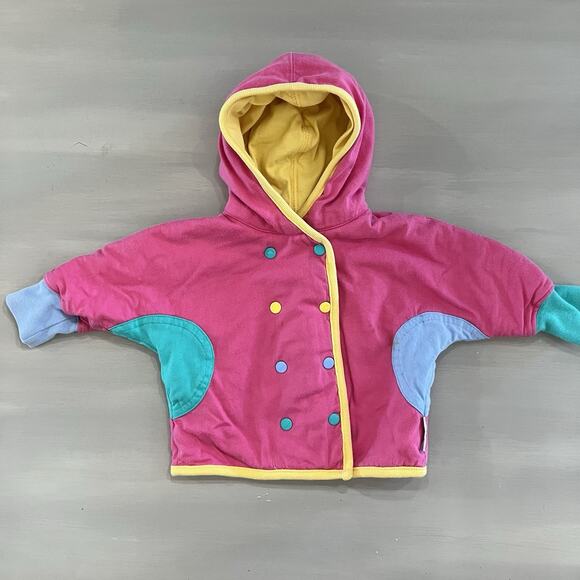 Vintage 90s Gymboree Baby Girl Snap Up Jacket Colorblock Rainbow Tag Infant - Picture 2 of 6